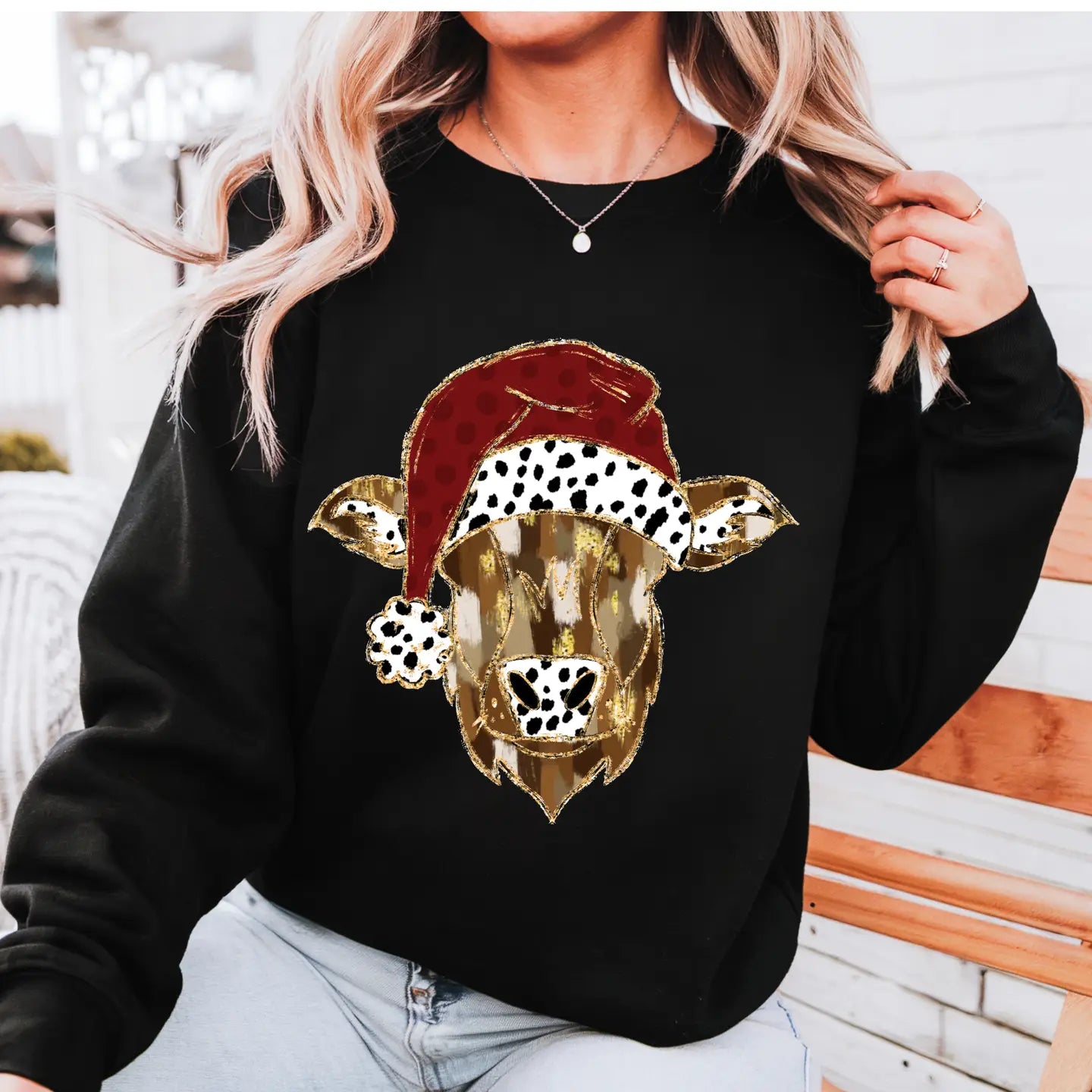 CHRISTMAS COW CREWNECK TEE/SWEATSHIRT