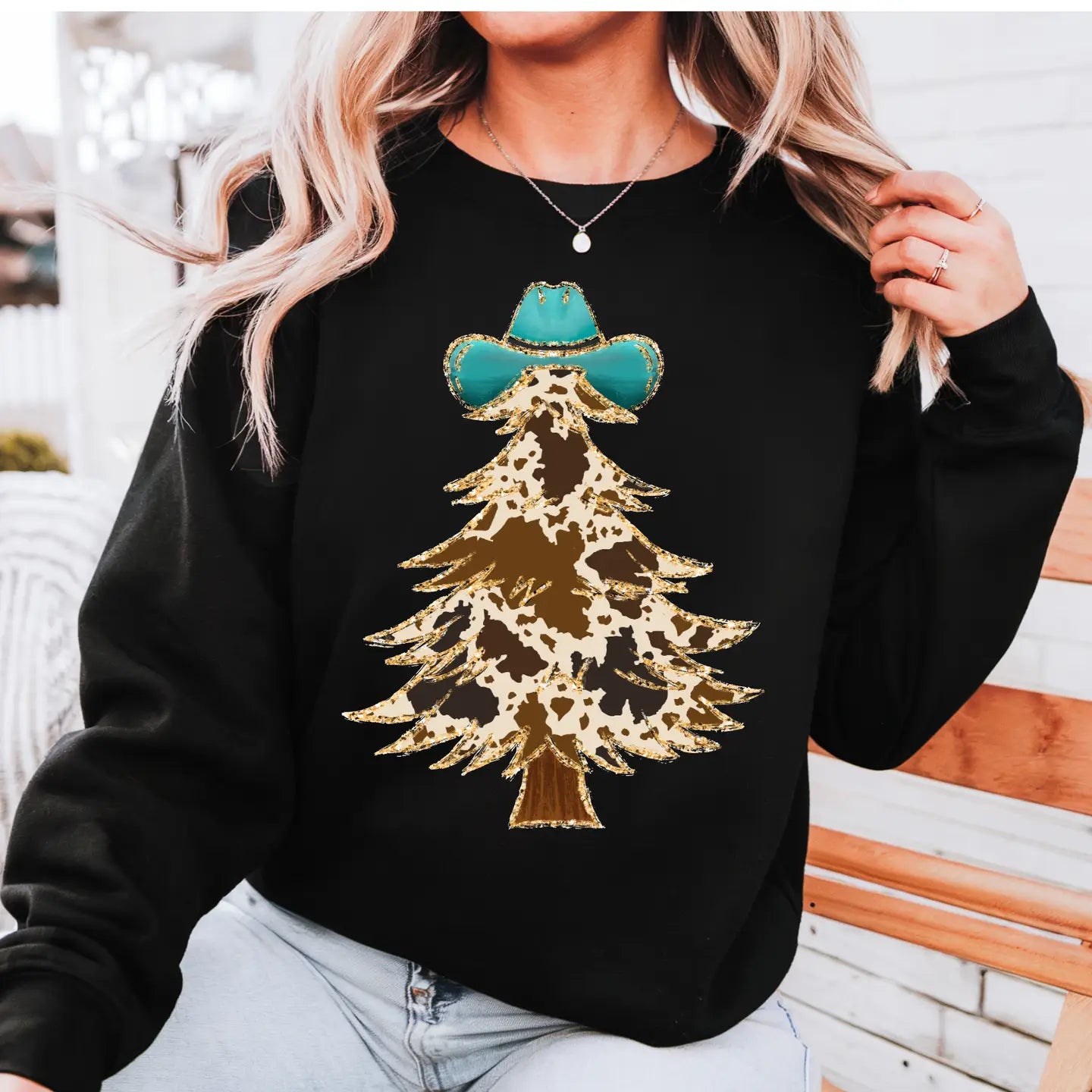 COWBOY CHRISTMAS TREE CREWNECK TEE/SWEATSHIRT