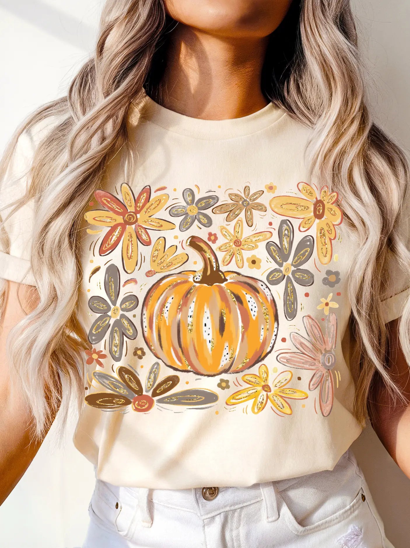 PUMPKIN FLORAL CREWNECK TEE/SWEATSHIRT