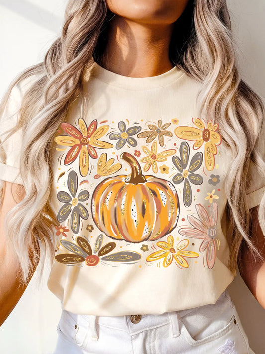 PUMPKIN FLORAL CREWNECK TEE/SWEATSHIRT