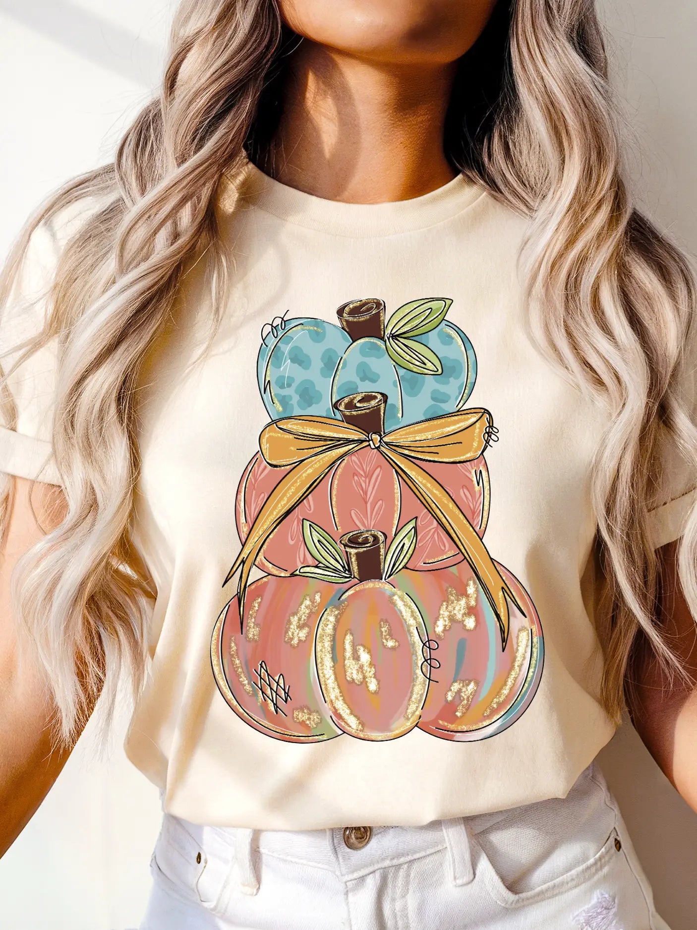 PUMPKIN STACKED CREWNECK TEE/SWEATSHIRT