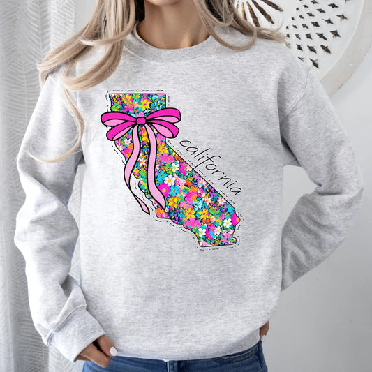 CALIFORNIA FLORAL STATE CREWNECK TEE/SWEATSHIRT