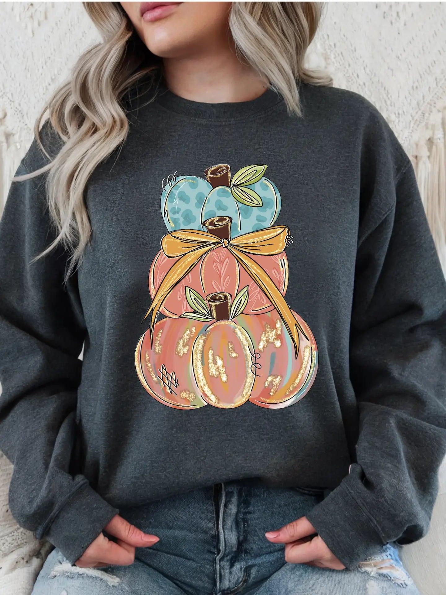 PUMPKIN STACKED CREWNECK TEE/SWEATSHIRT
