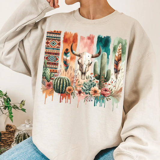 WESTERN BOHO BRUSHSTROKE CREWNECK TEE/SWEATSHIRT