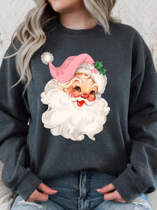 RETRO PINK SANTA CREWNECK TEE/SWEATSHIRT