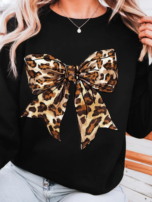 LEOPARD BOW CREWNECK TEE/SWEATSHIRT