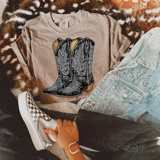 FAUX RHINESTONE BOOTS