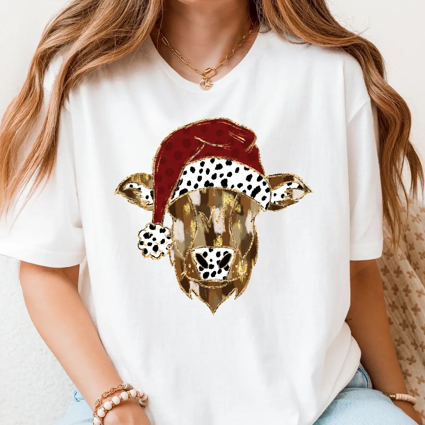 CHRISTMAS COW CREWNECK TEE/SWEATSHIRT