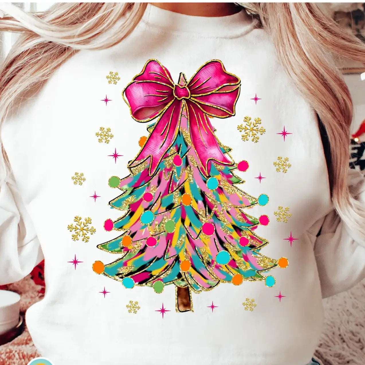 CHRISTMAS TREE WATERCOLOR CREWNECK TEE/SWEATSHIRT