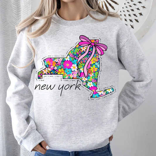NEW YORK FLORAL STATE CREWNECK TEE/SWEATSHIRT