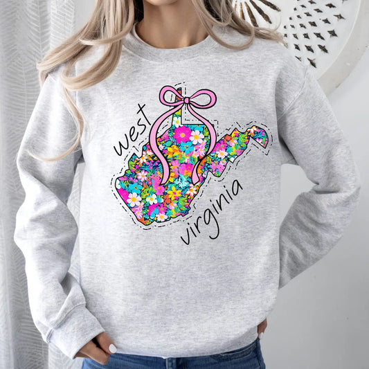 WEST VIRGINIA FLORAL STATE CREWNECK TEE/SWEATSHIRT