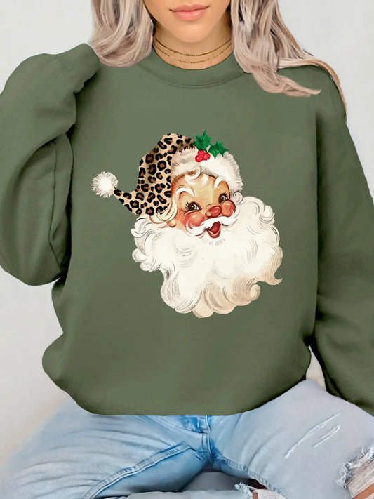 RETRO LEOPARD SANTA CREWNECK TEE/SWEATSHIRT