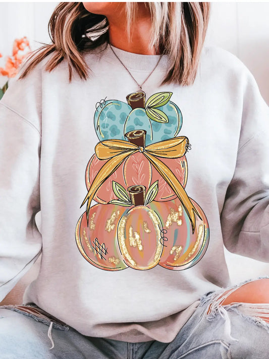 PUMPKIN STACKED CREWNECK TEE/SWEATSHIRT