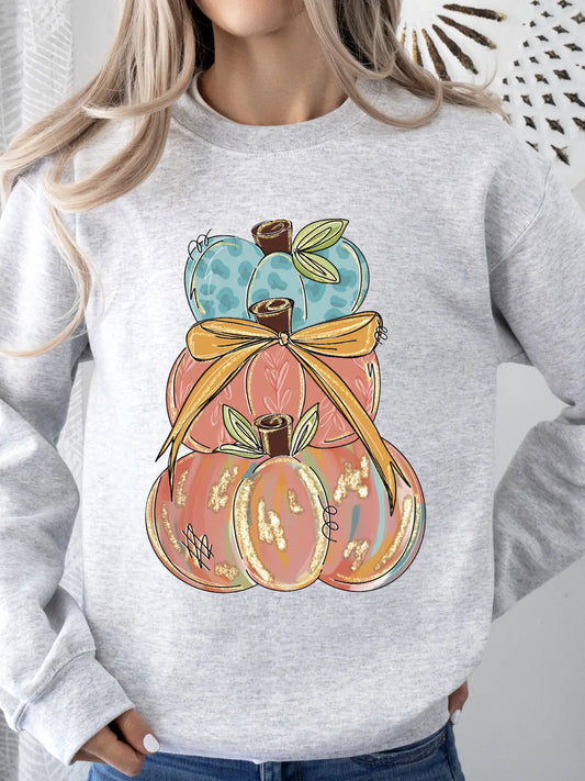 PUMPKIN STACKED CREWNECK TEE/SWEATSHIRT