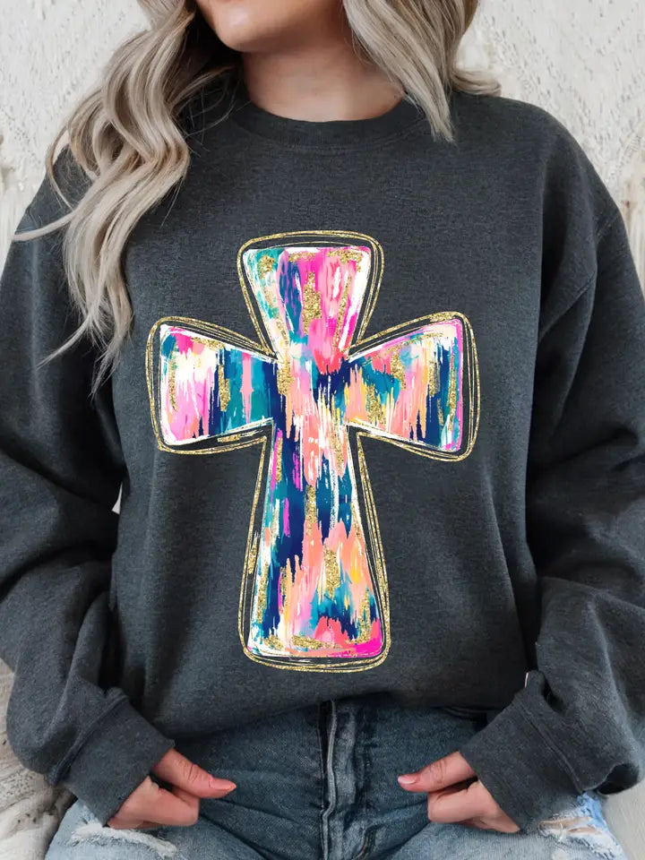 BRUSHSTROKE CROSS CREWNECK TEE/SWEATSHIRT