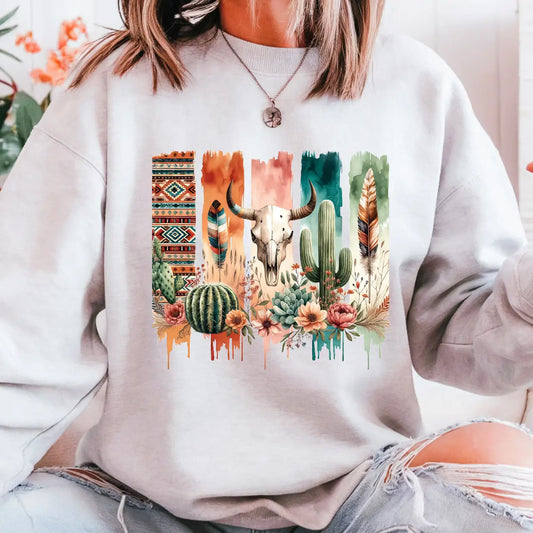 WESTERN BOHO BRUSHSTROKE CREWNECK TEE/SWEATSHIRT