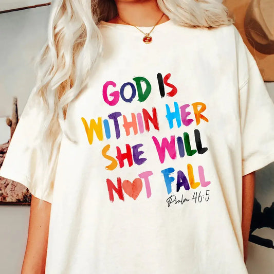 GOD IS WITHIN HER SHE WILL NOT FALL CREWNECK TEE/SWEATSHIRT