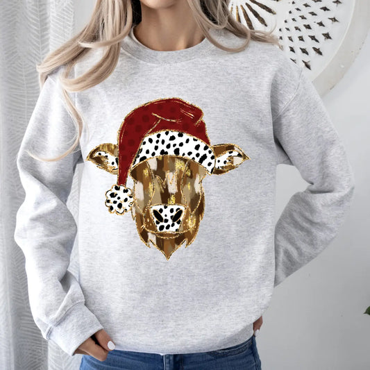 CHRISTMAS COW CREWNECK TEE/SWEATSHIRT