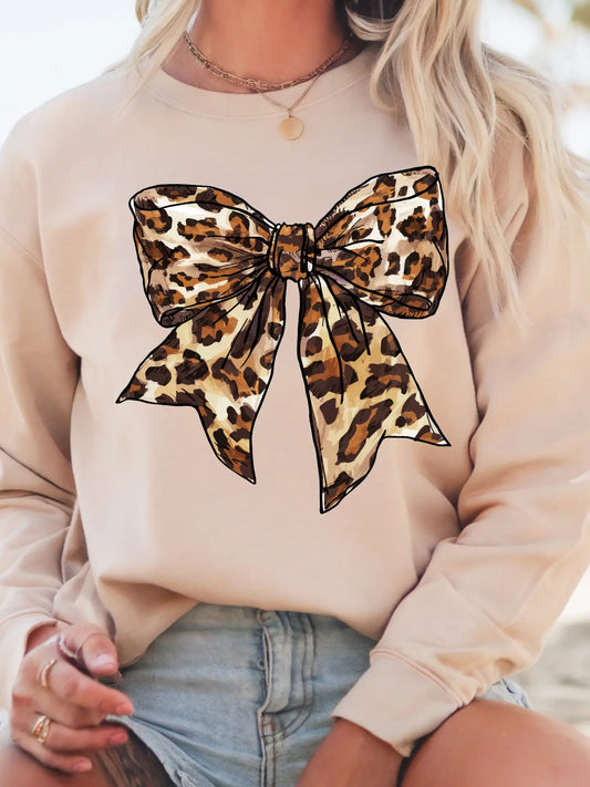 LEOPARD BOW CREWNECK TEE/SWEATSHIRT
