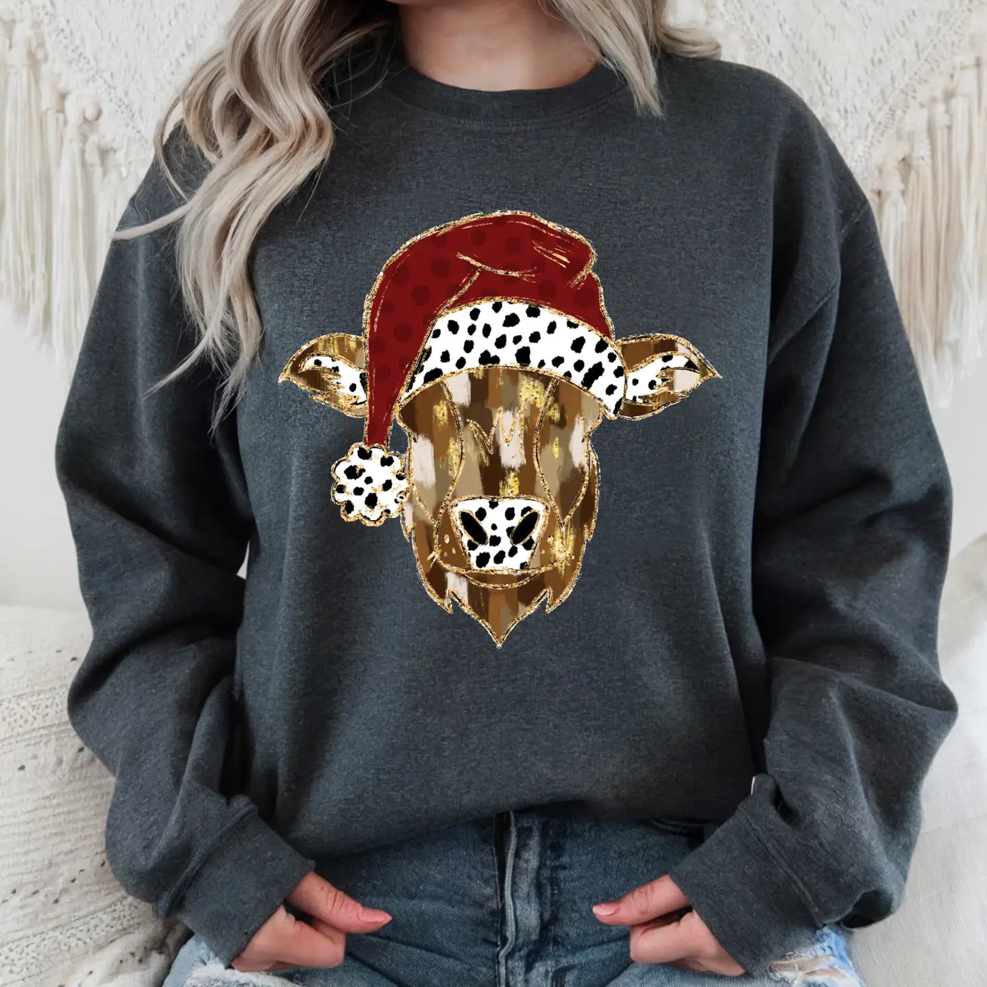 CHRISTMAS COW CREWNECK TEE/SWEATSHIRT