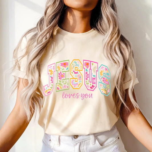 JESUS LOVES YOU ARCHED CREWNECK TEE/SWEATSHIRT