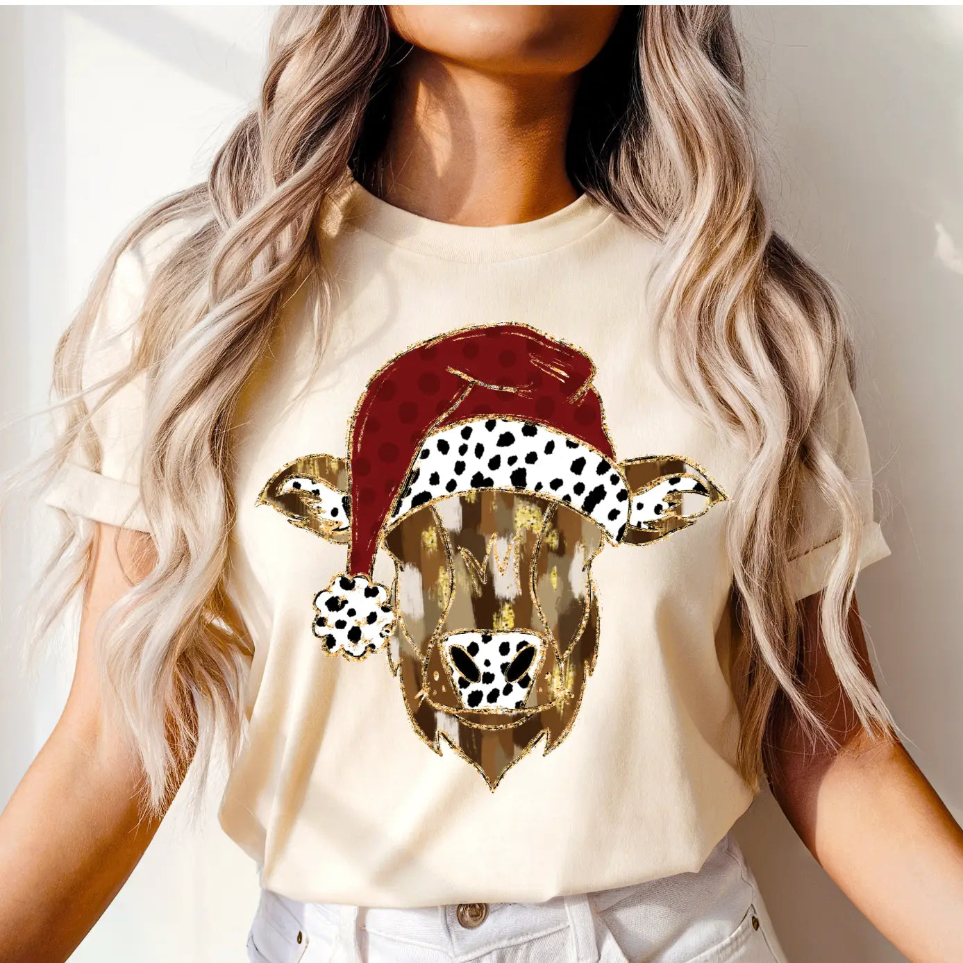 CHRISTMAS COW CREWNECK TEE/SWEATSHIRT
