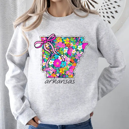 ARKANSAS FLORAL STATE CREWNECK TEE/SWEATSHIRT