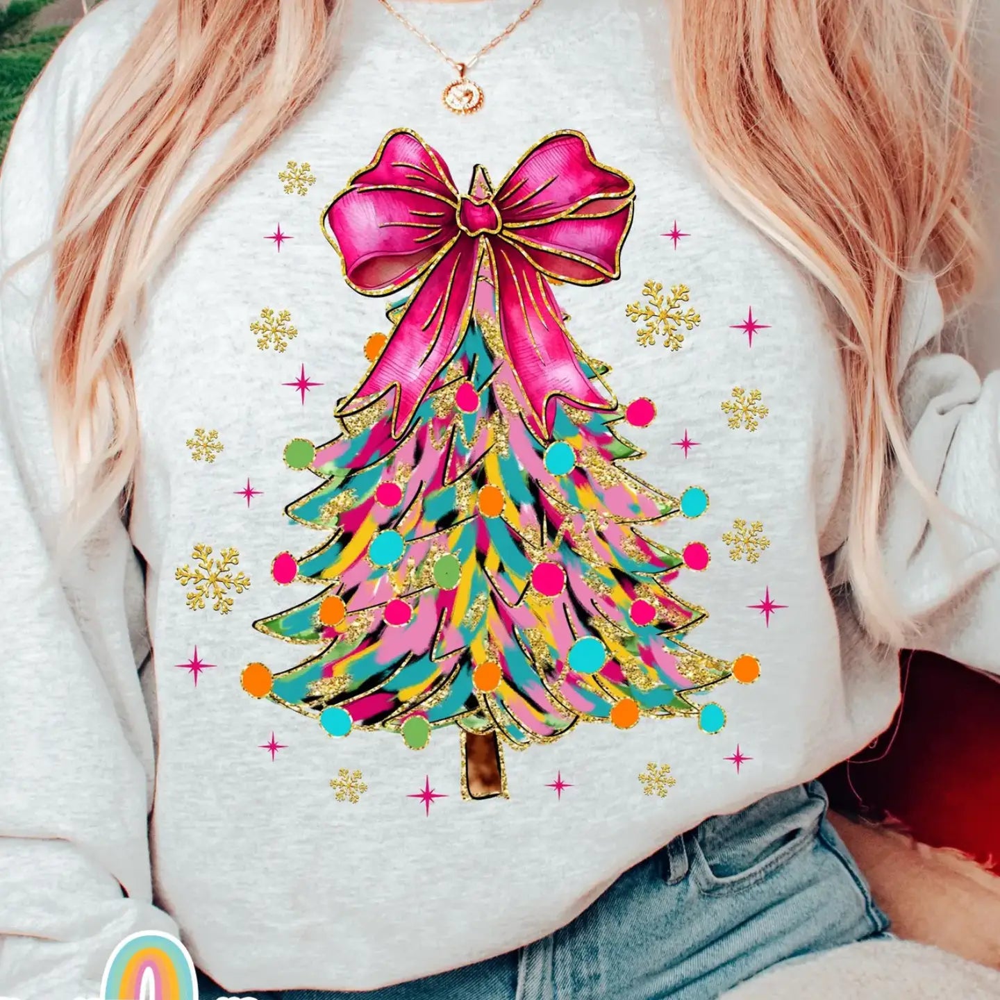 CHRISTMAS TREE WATERCOLOR CREWNECK TEE/SWEATSHIRT