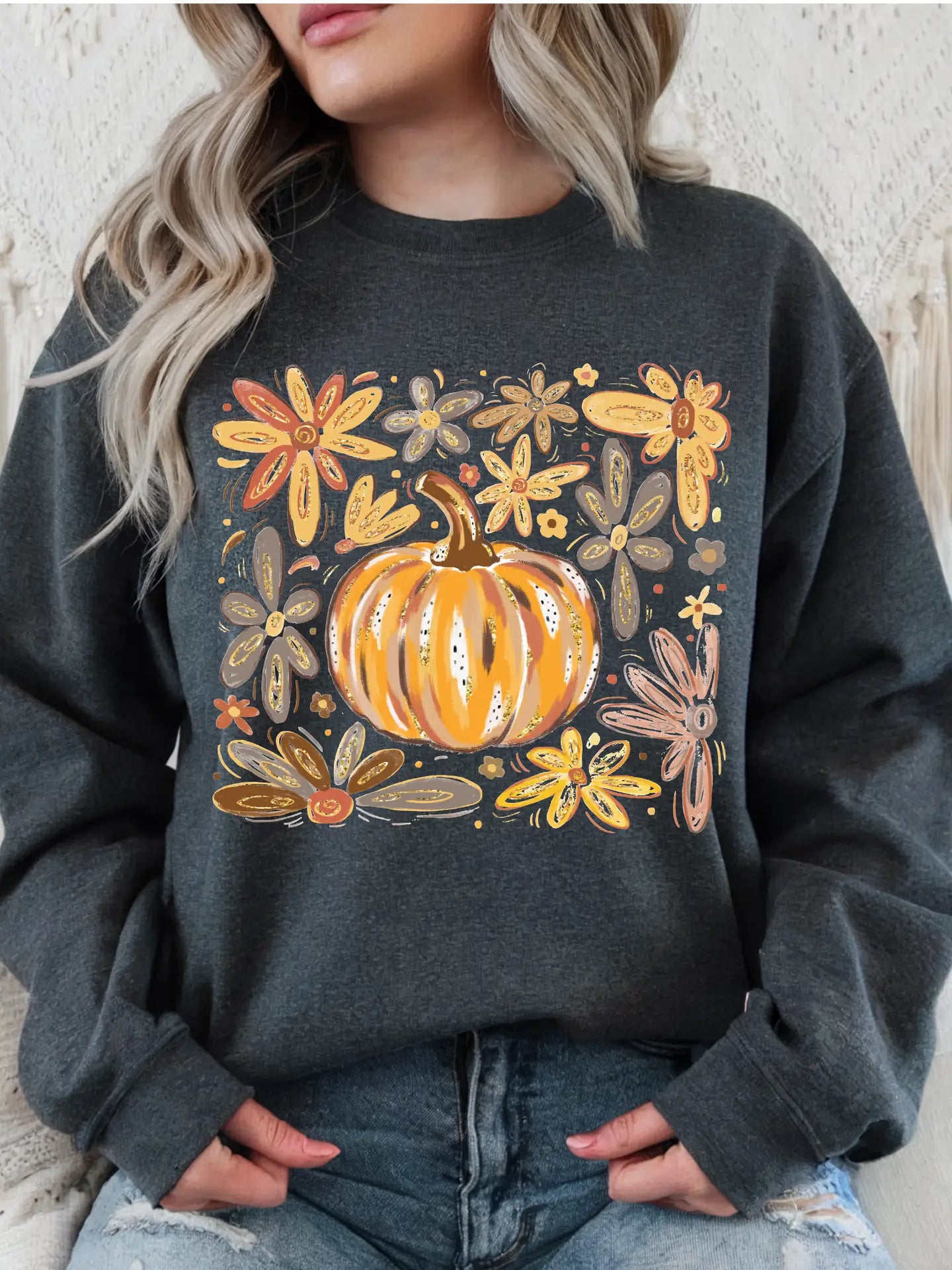 PUMPKIN FLORAL CREWNECK TEE/SWEATSHIRT