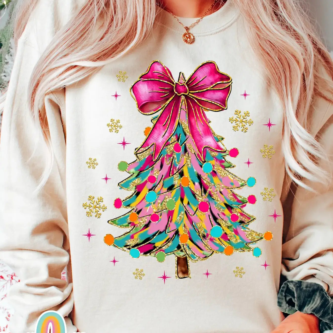CHRISTMAS TREE WATERCOLOR CREWNECK TEE/SWEATSHIRT