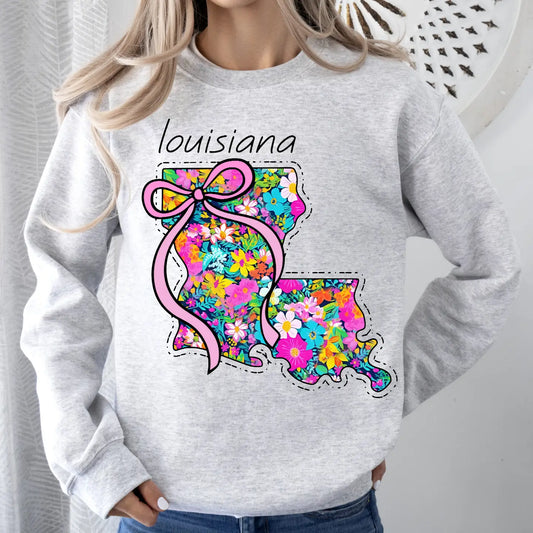 LOUISIANA FLORAL STATE CREWNECK TEE/SWEATSHIRT