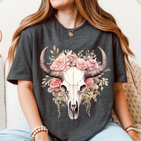 WESTERN COW SKULL CREWNECK TEE/SWEATSHIRT