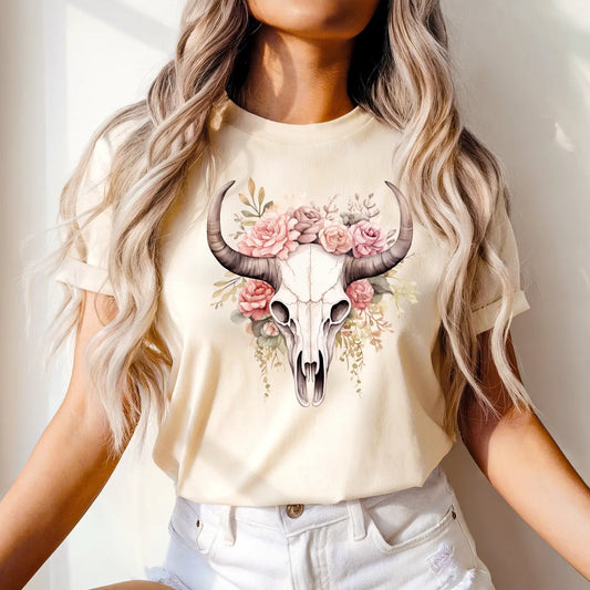 WESTERN COW SKULL CREWNECK TEE/SWEATSHIRT