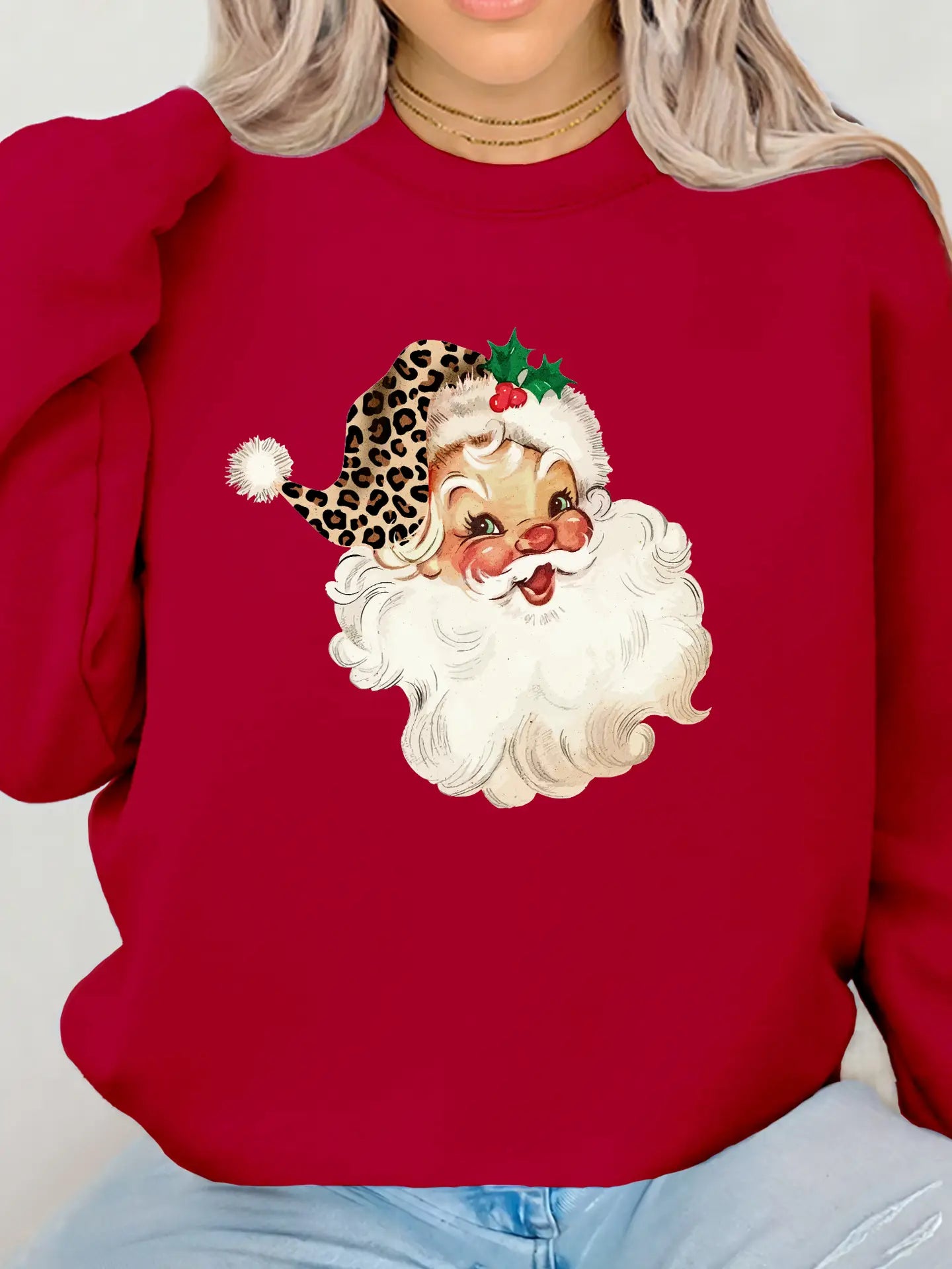 RETRO LEOPARD SANTA CREWNECK TEE/SWEATSHIRT