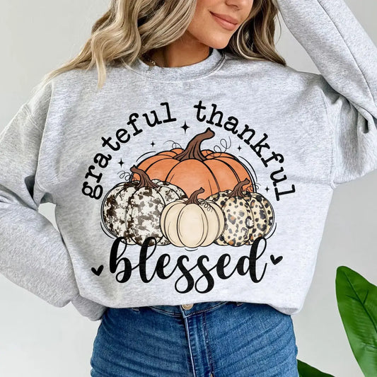GRATEFUL, THANKFUL, BLESSED CREWNECK TEE/SWEATSHIRT