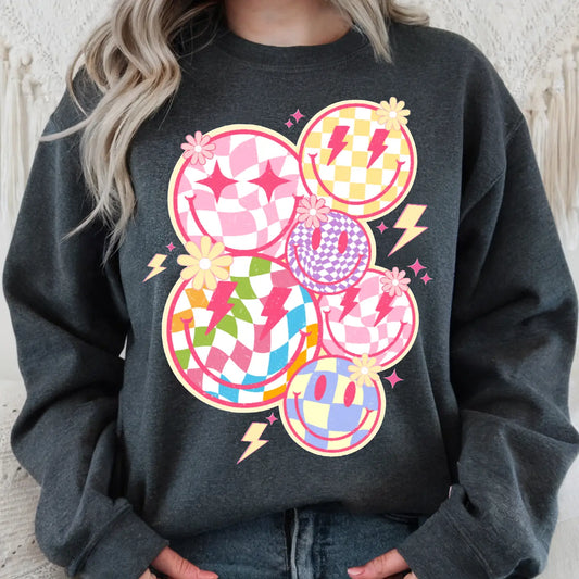 RETRO SMILEY FACE CREWNECK TEE/SWEATSHIRT