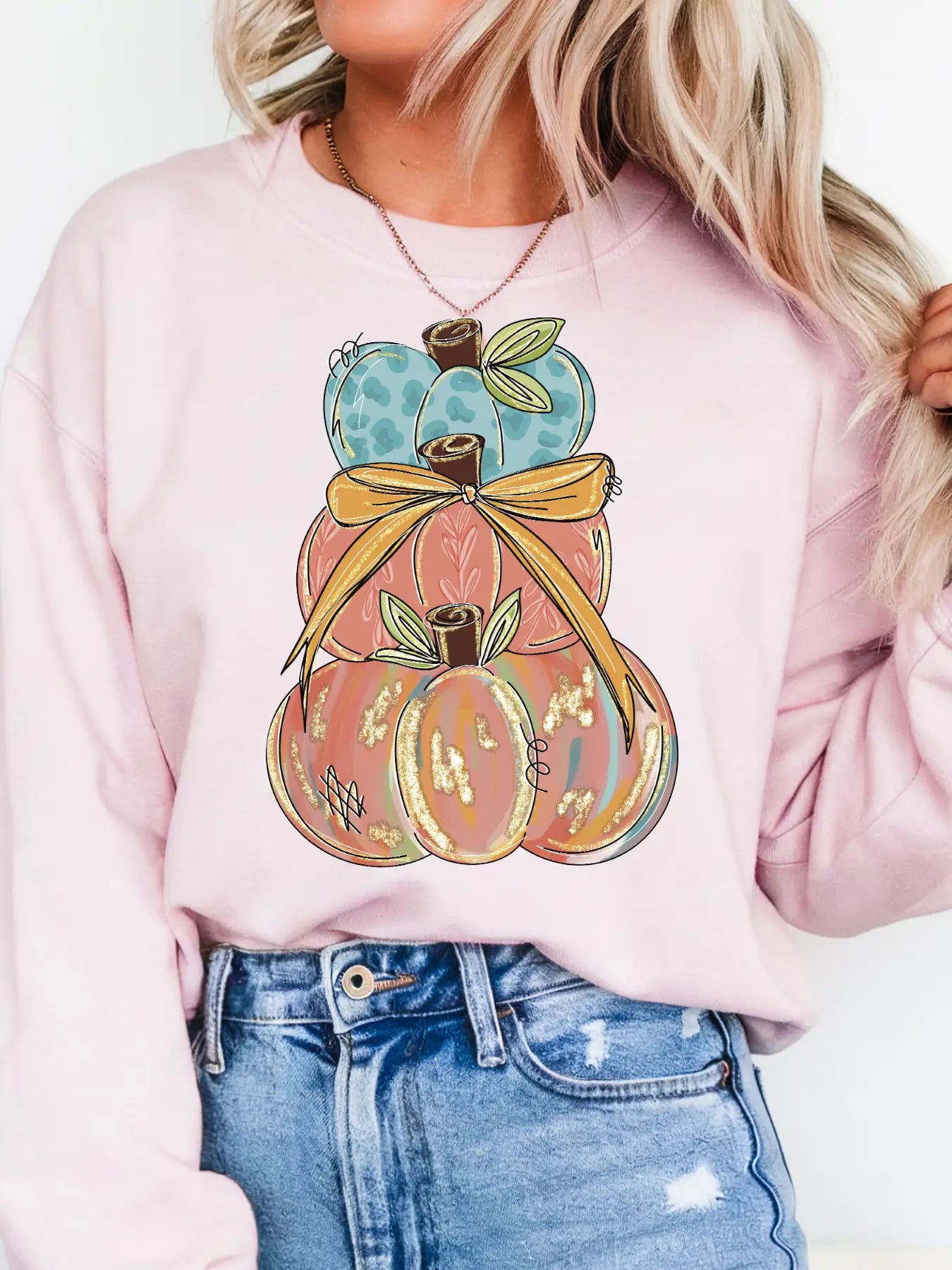 PUMPKIN STACKED CREWNECK TEE/SWEATSHIRT