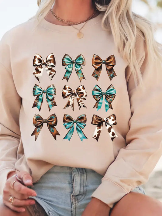 WESTERN TURQUOISE BOW CREWNECK TEE/SWEATSHIRT