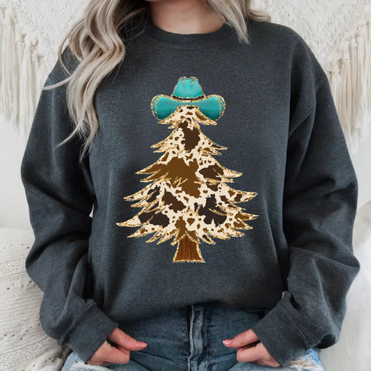 COWBOY CHRISTMAS TREE CREWNECK TEE/SWEATSHIRT