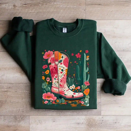 FLORAL COWBOY BOOT CREWNECK TEE/SWEATSHIRT