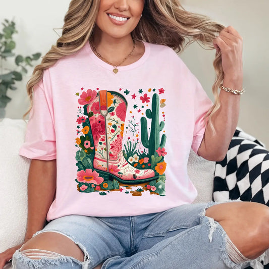 FLORAL COWBOY BOOT CREWNECK TEE/SWEATSHIRT