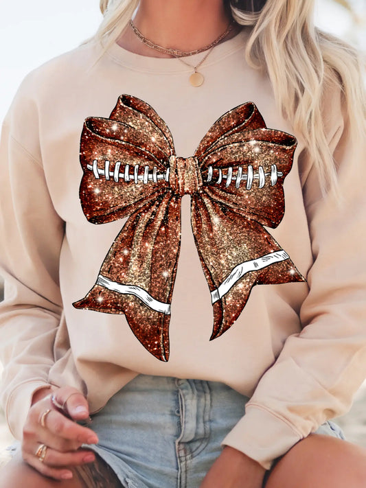 FOOTBALL GLITTER BOW CREWNECK TEE/SWEATSHIRT