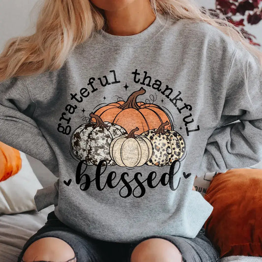 GRATEFUL, THANKFUL, BLESSED CREWNECK TEE/SWEATSHIRT