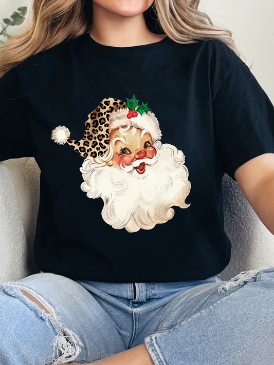 RETRO LEOPARD SANTA CREWNECK TEE/SWEATSHIRT